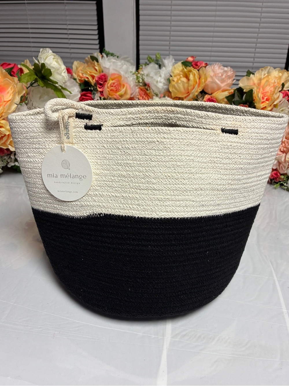 Mia Mélange Liquorice X-Large Organic Cotton Rope Cylinder Basket Black Ivory